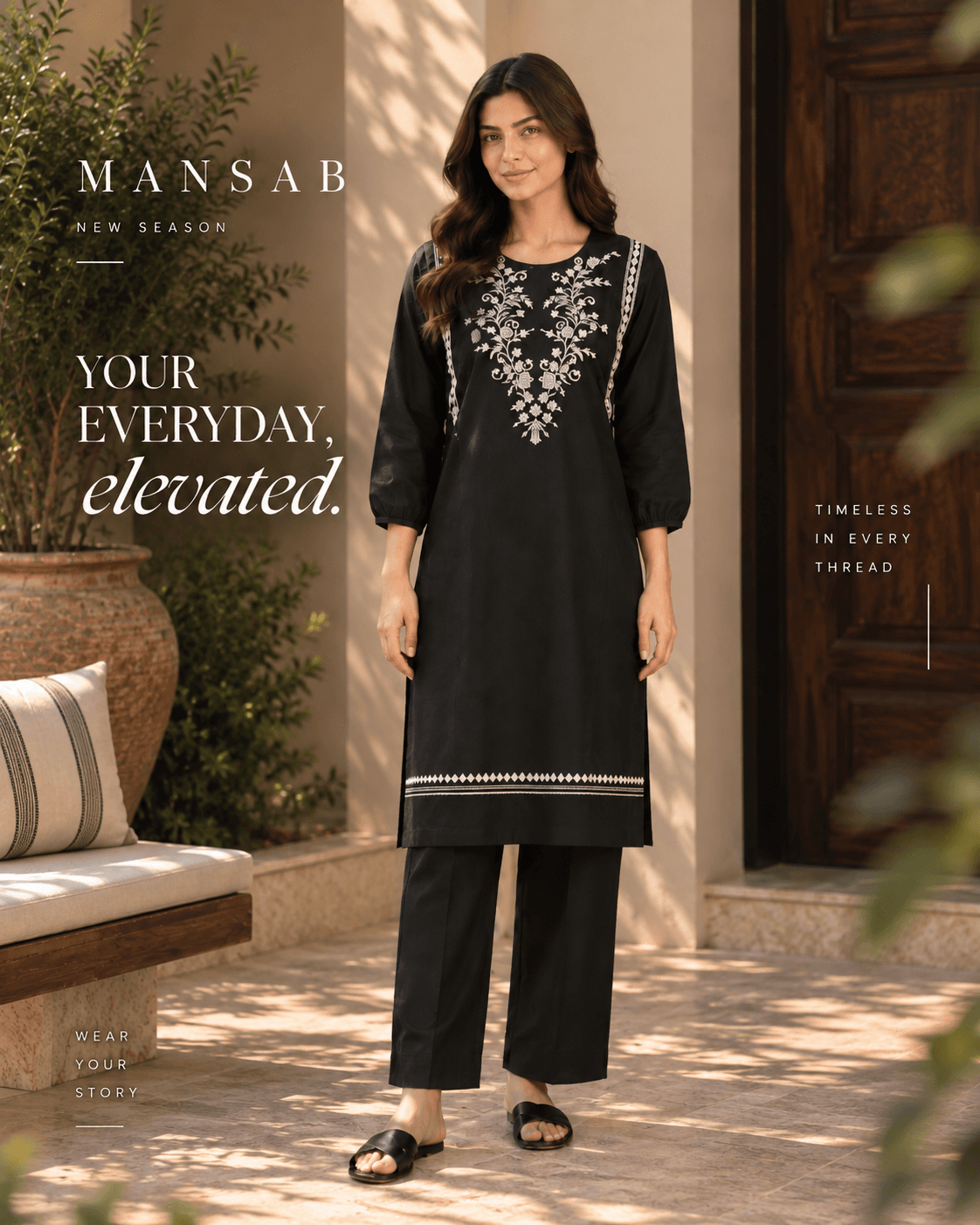 Black Embroidered 2-Piece Suit for Women | MANSAB Pakistan