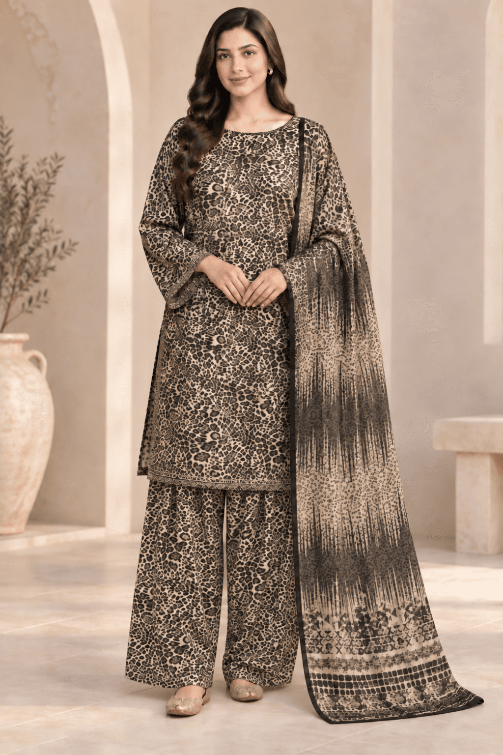 Leopard Print 3-Piece Shalwar Suit for Women | MANSAB