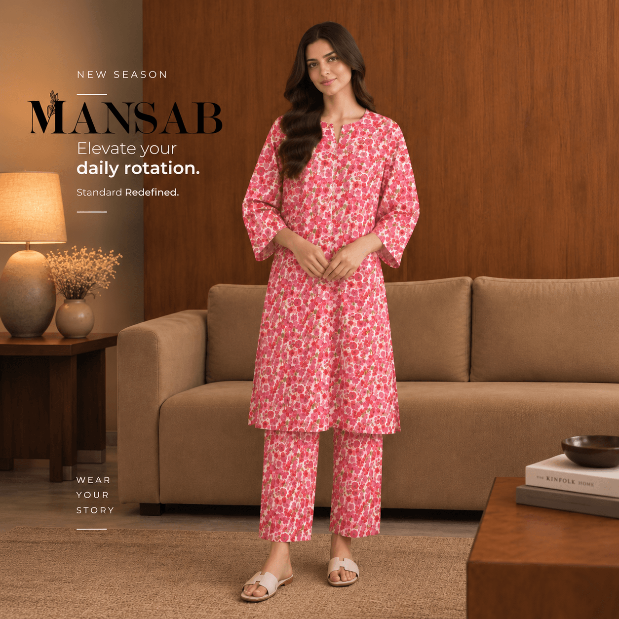 MANSAB Pink Floral Printed 2-Piece Lawn Suit for Women