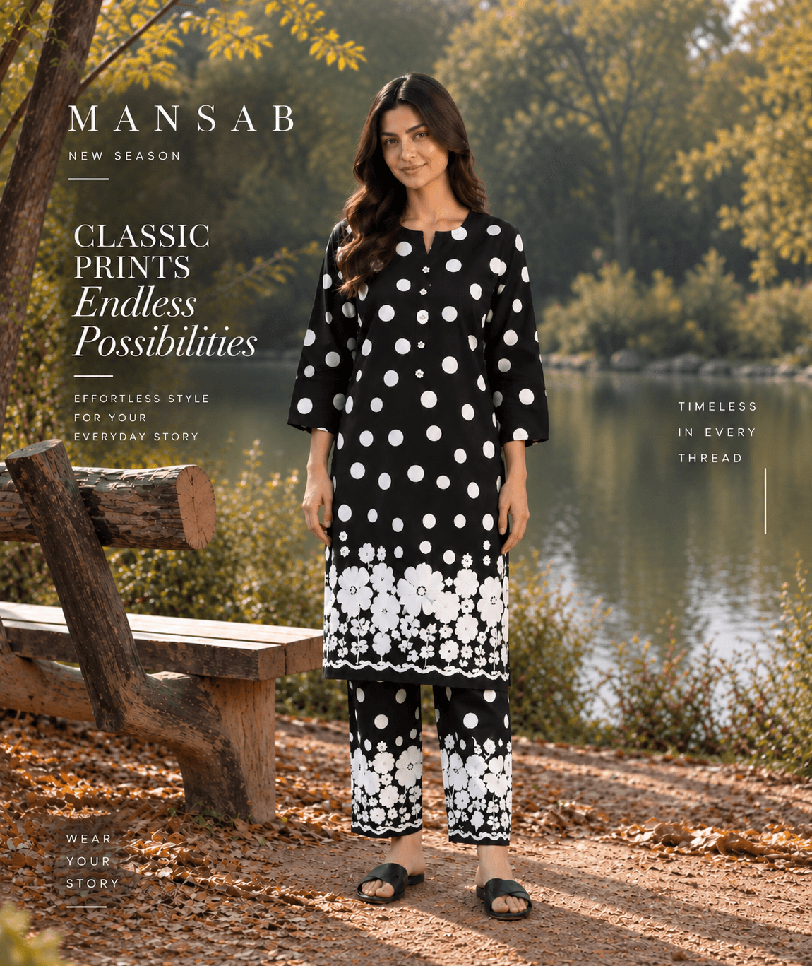 Black & White Printed 2-Piece Lawn Suit for Women | MANSAB